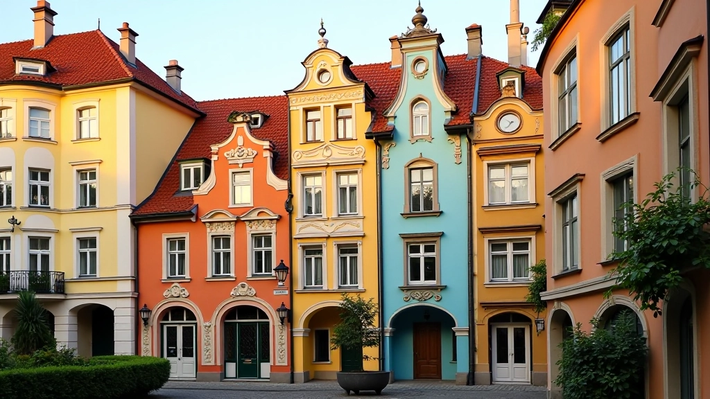 Historic Art Nouveau architecture in Riga's Old Town district with detailed facades and traditional building elements